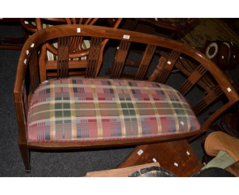 An Edwardian mahogany salon sofa, tapered legs, spade feet, c1910