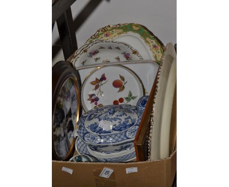 An E P and Co urnular vase (faults); a Royal Worcester flan dish; an Old Chelsea tureen and stand; a framed Royal Grafton col