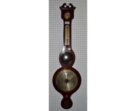 A 19th century mahogany wheel barometer, alcohol thermometer, the level inscribed A. Vannini, Sheffield, c.1840 