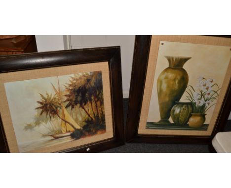 A large decorative print, framed, Mali Jarre, 73 x 93cm, another, Mali L'ile 69cm x  84cm 