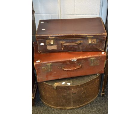 Vintage Luggage - a leather suitcase, another; a hat box (3)