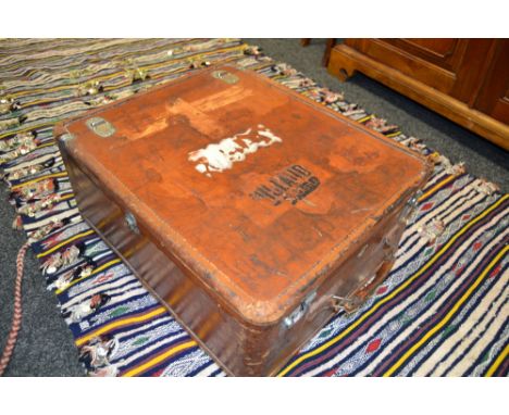 Vintage luggage - a leather vintage suitcase, stamped D.B.