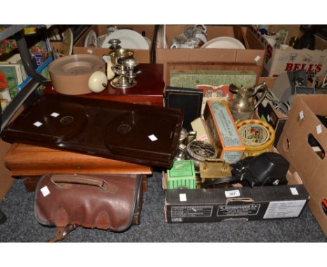 An early 20th century plated hot water jug; other plated ware; The Ebco Patent Bookcase, c. 1930; a Praktica MTL3 camera, cas