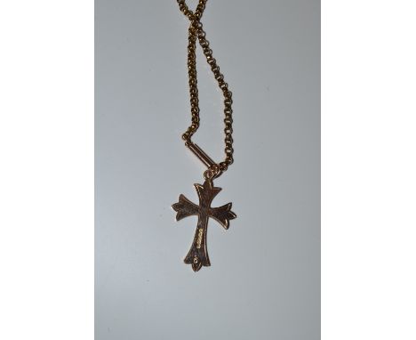 A 9ct gold cross and chain, 9.7g