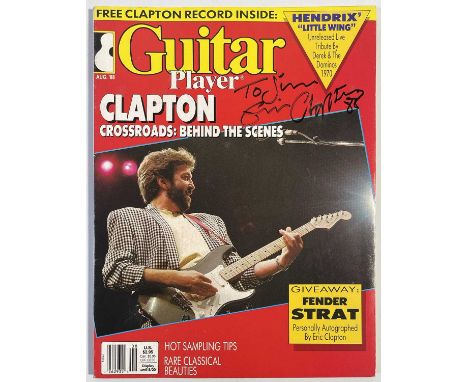 A copy of 'Guitar Player' with Clapton cover from August 1988, signed with inscription and date to cover by Eric Clapton. Pro