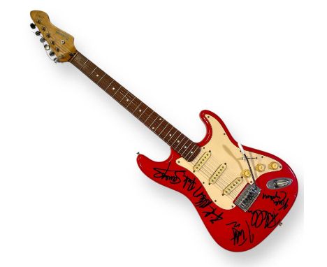 A Hohner Rockwood LX90 electric guitar, signed to pickguard by Rick Savage, Rick Allen, Vivian Campbell, Phil Collen and Joe 