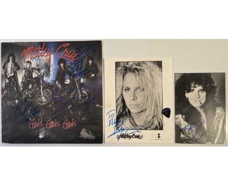 A copy of Motley Crue - Girls Girls Girls (EKT 39) signed to front of sleeves by Nikki Sixx, Mick Mars, Vince Neil, Tommy Lee