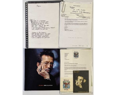A page of lined paper (approx 21x29.5cm) with handwritten lyrics by Eric Clapton for 'Pilgrim' (1998). Noteworthy for some di