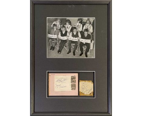 A mounted, framed and glazed display to include: a page from an autograph book with a second page pasted on top bearing signa