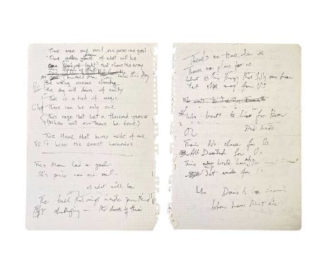 Single A4 page from notebook containing draft, and near complete lyrics for ‘Who Wants to Live Forever’ on one side and ‘A Ki