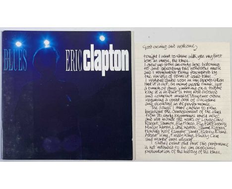 A page (approx 20 x 25.5cm) with a handwritten letter by Eric Clapton across two sides, used in the programme for the 1993 'B