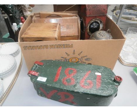 box inc. Kenyon railway light, shoeshine box & cast iron box