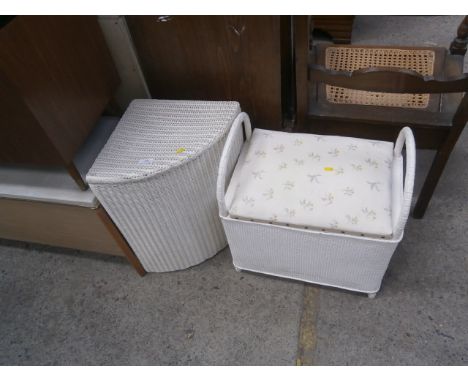 lloyd loom style linen bin and stool