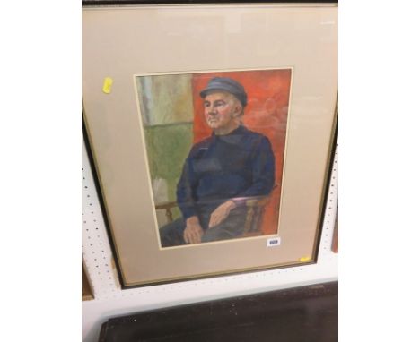 E.BENDELL-BAYLY, signed pastel "Portrait of Fisherman in Armchair", 13.5" x 10"