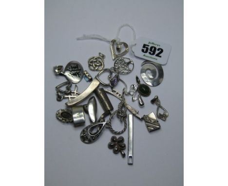 ASSORTED SILVER PENDANTS, inc heart form, tree of life, flower and celtic knot