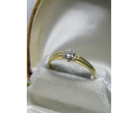 18ct YELLOW GOLD DIAMOND SOLITAIRE RING, brilliant cut diamond, approx 0.10ct, size R