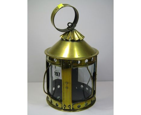 ANTIQUE LANTERN, 19th Century brass cylindrical lantern