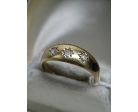 VINTAGE 18ct YELLOW GOLD DIAMOND SET GYPSY RING, size Q/R