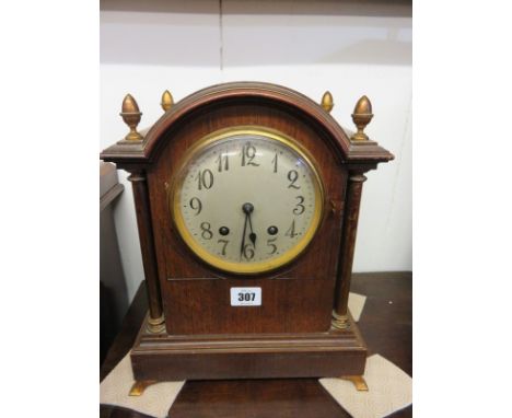 BRACKET CLOCK, oak cased Georgian design bracket clock by Lenzkirch with coiled bar strike and satin finish dial, 12.5" heigh