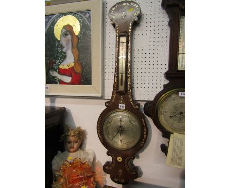 19th CENTURY MERCURY BAROMETER, by James Dann of Wisbeach, satin finish dial with mother-of-pearl inlaid rosewood casing, 36.
