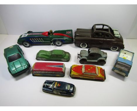 TIN PLATE, selection of tin plate vehicles, including a redline taxi, radio coach, together with a modern land speed record c