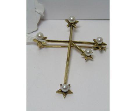 14ct YELLOW GOLD PEARL SET MIKIMOTO BROOCH IN FORM OF THE SOUTHERN CROSS