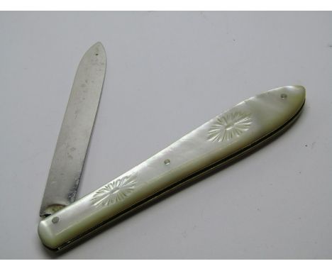 SILVER BLADED MOTHER-OF-PEARL HANDLED FRUIT KNIFE