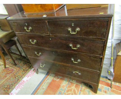 GEORGIAN DESIGN MAHOGANY CHEST OF DRAWERS, straight front of 2 short, 3 long graduated drawers with brass swan neck handles a
