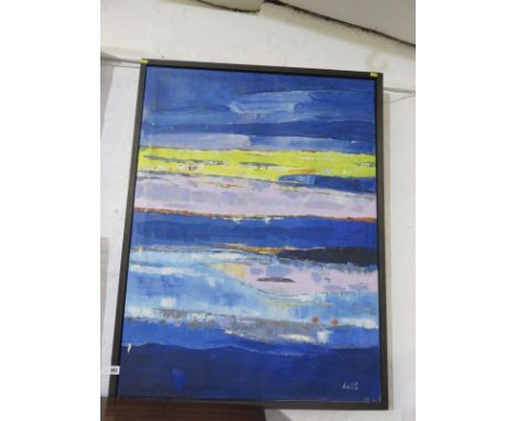 GEORGIOS AKIS, signed painting on canvas, "Blue Landscape and Seascape", 40" x 30"