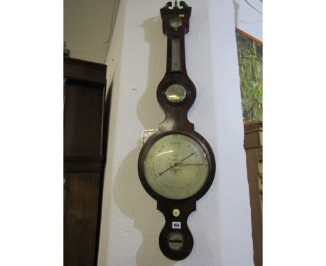 GEORGIAN MERCURY WHEEL BAROMETER, by John Looker of Kingston, inset convex mirror with thermometer, 5" height