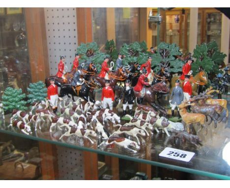 PERIOD CAST METAL HUNTING FIGURES, collection of hunting figures including 8 horseman, large selection of dogs, deer, fox fig