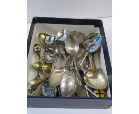 SOUVENIR SPOONS, collection of 20 silver and white metal and enamel souvenir spoons,