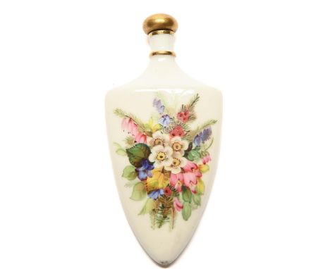 A Royal Worcester scent bottle and stopper, c1880, of shield shape, painted to either side with wild flowers and heaths, 10cm