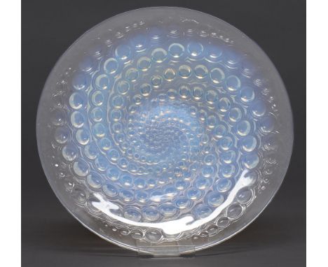 Volutes. A Lalique semi opalescent glass dish, 25cm diam, etched mark R LALIQUE FRANCE  Good condition