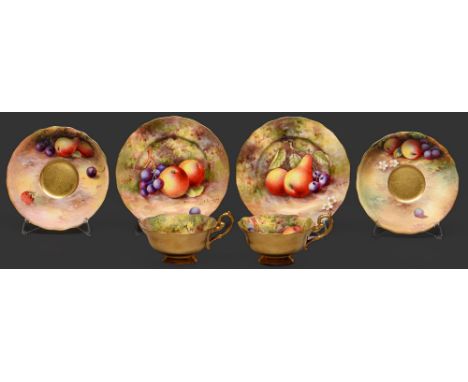 Two Royal Worcester fruit painted teacups, saucer and plates, 1929 and 1930,&nbsp; one cup and both plates painted by E Towns