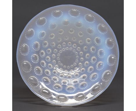 Asters.&nbsp; A Lalique semi opalescent glass dish, 25cm diam, etched mark R LALIQUE FRANCE  Minute flea bite and scratch tha