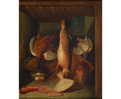 Attributed to Benjamin Blake (1757-1830) - A Larder Interior with Game, Turbot and Lobster,&nbsp;oil on canvas, 28.5 x 24cm  