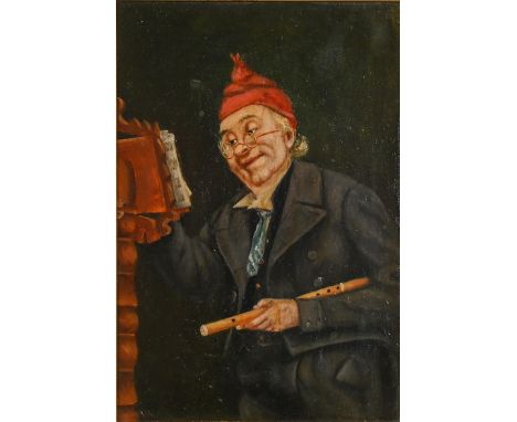 German or Austrian School, late 19th c - Portraits of Musicians, a pair, oil on board over a printed base, 22 x 14.5cm and a 