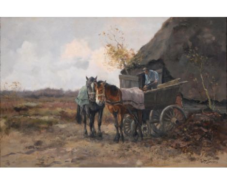 William George Frederick Jansen (1871-1949) - Unloading the Cart, signed, oil on canvas, 59 x 88.5cm  Good condition, possibl