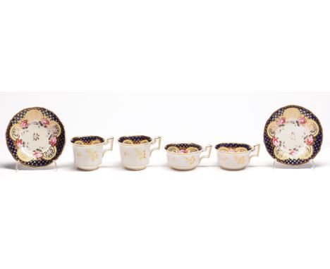 A pair of H &amp; R Daniel trios, c1826, of Old English shape, saucer 14cm diam, pattern No 4042  Good condition
