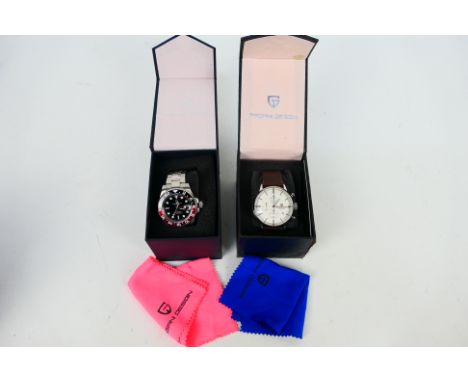 A boxed Pagani Design automatic wrist watch and a similar chronograph, both with paperwork. [2]. [W]