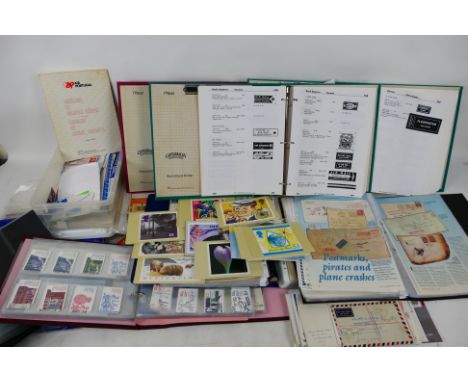 Philately - Lot to include a binder of UK and foreign stamp books, philatelic literature, PHQ cards, postage labels, loose st