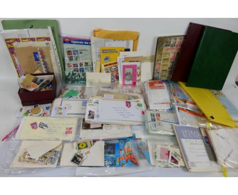 Philately - Lot to include philatelic literature, first day covers, empty stockbooks, covers, postcards, loose stamps and oth