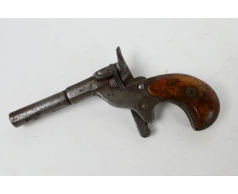 Antique single shot pocket pistol / muff gun with wooden grip (obsolete calibre) Sold as an exempt item under Section 58 (2) 