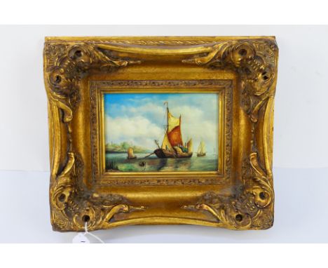 A small maritime print housed in an ornate gilt wood frame, frame 27 cm x 32 cm. [W]