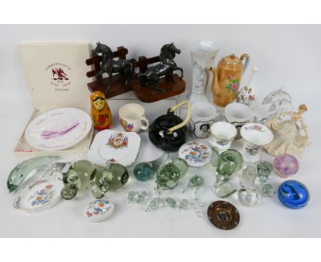 Ceramics and glassware to include paperweights comprising Wedgwood, Goss and other. [W]