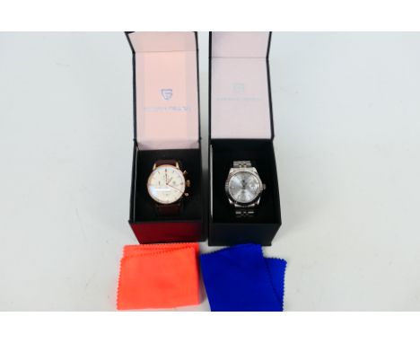 A boxed Pagani Design automatic wrist watch and a similar chronograph, both with paperwork. [2]. [W]