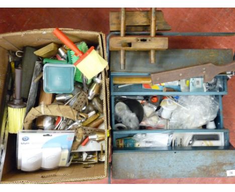 A metal cantilever toolbox and contents and a box of old tools etc