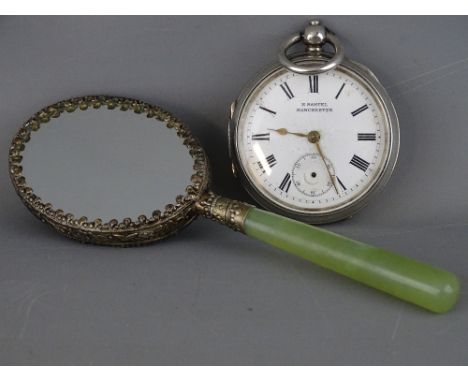 A Chester silver cased vintage pocket watch, the dial marked H Samuel, Manchester (no key, attention required) and an orienta