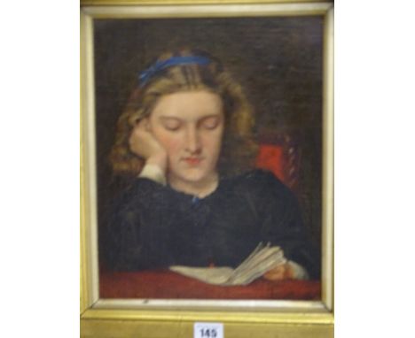 GRIFFITHS well executed oil on board - portrait study of a young girl reading a book, 30 x 24 cms